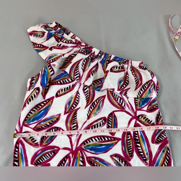 J Crew Factory Women Dress Size Small One Shoulder Tropical‎ Floral Print Linen - Picture 6 of 13